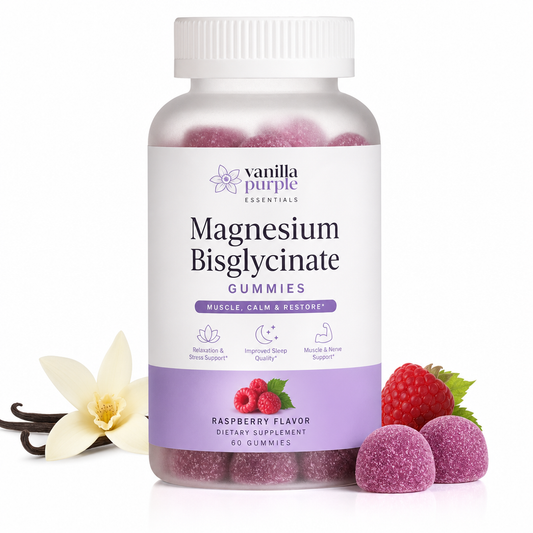Vanilla Purple Essentials Magnesium Bisglycinate Gummies - raspberry flavored sleep support supplement